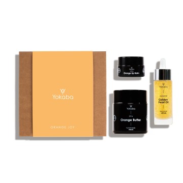 Geschenkbox Orange Joy: Golden Pearl Öl 30 ml,  Orange Butter 100 ml,  Orange Lip Balm 15 ml,  Yokaba